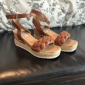 Steve Madden Brown Braided Espadrille Wedge Sandals